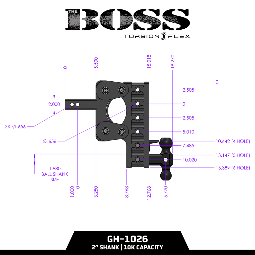 The BOSS 10K (Torsion-Flex) Drop Hitch (2″ or 2 ½″ Shank)