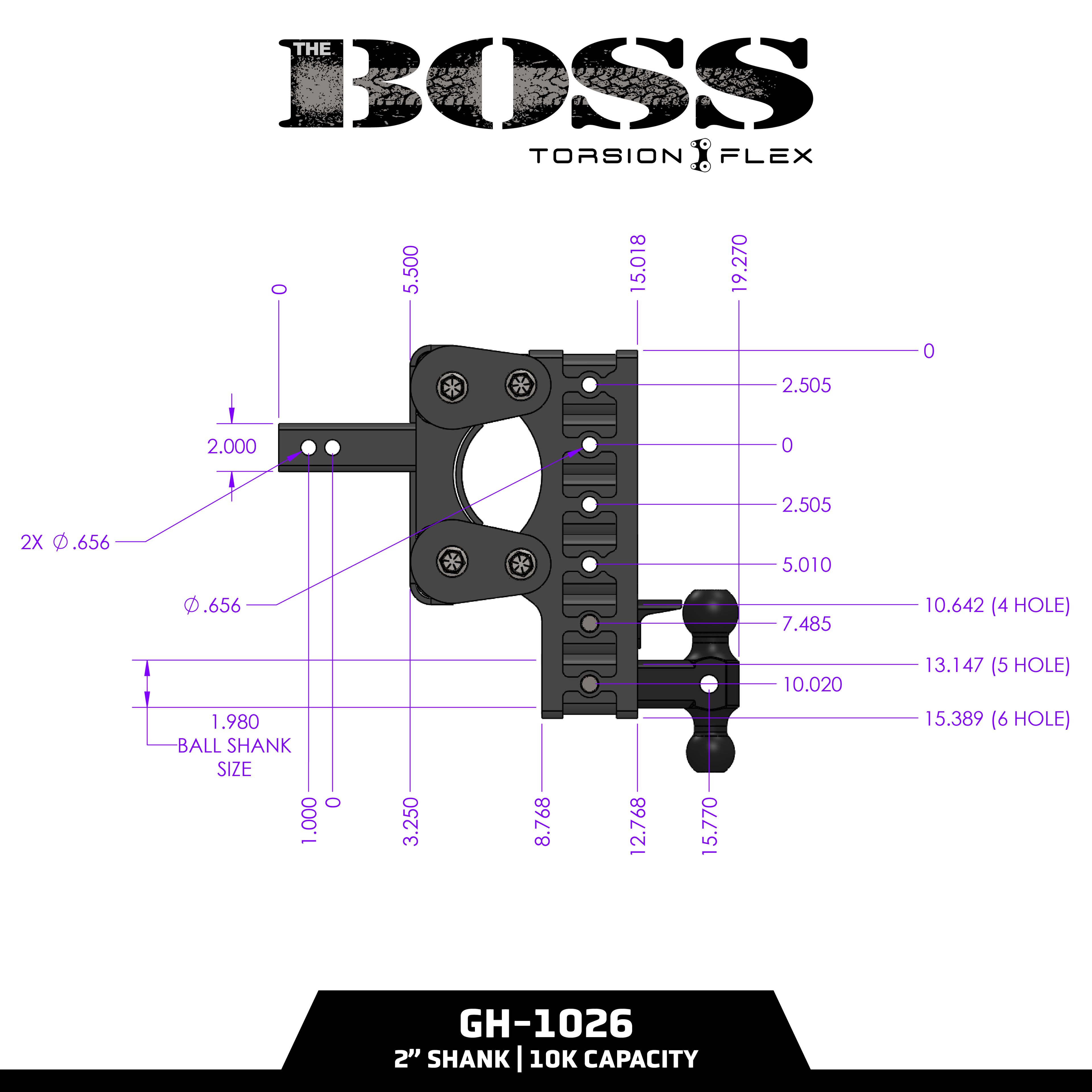The BOSS 10K (Torsion-Flex) Drop Hitch (2″ or 2 ½″ Shank)