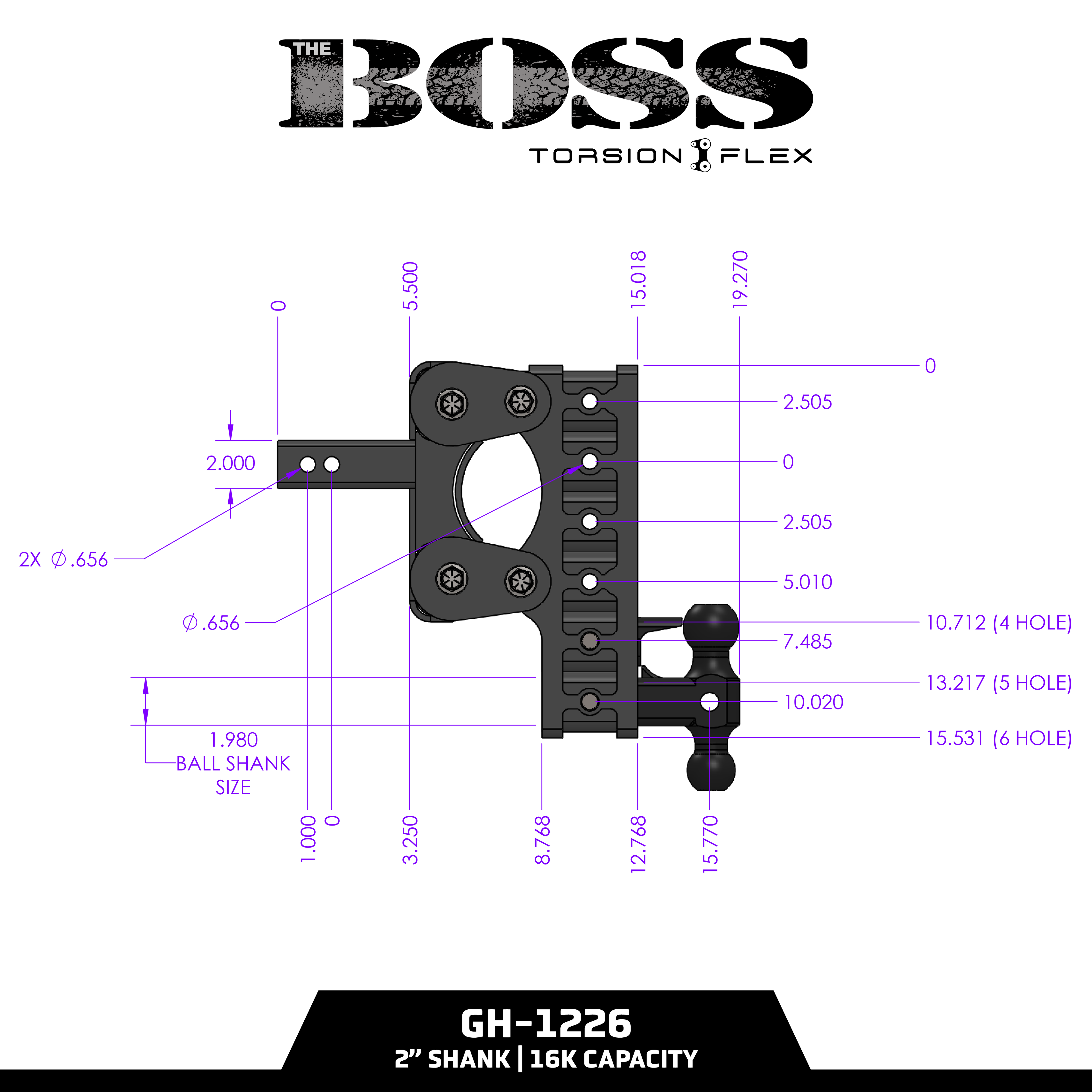 The BOSS 16K (Torsion-Flex) Drop Hitch (2" or 2 ½" Shank)