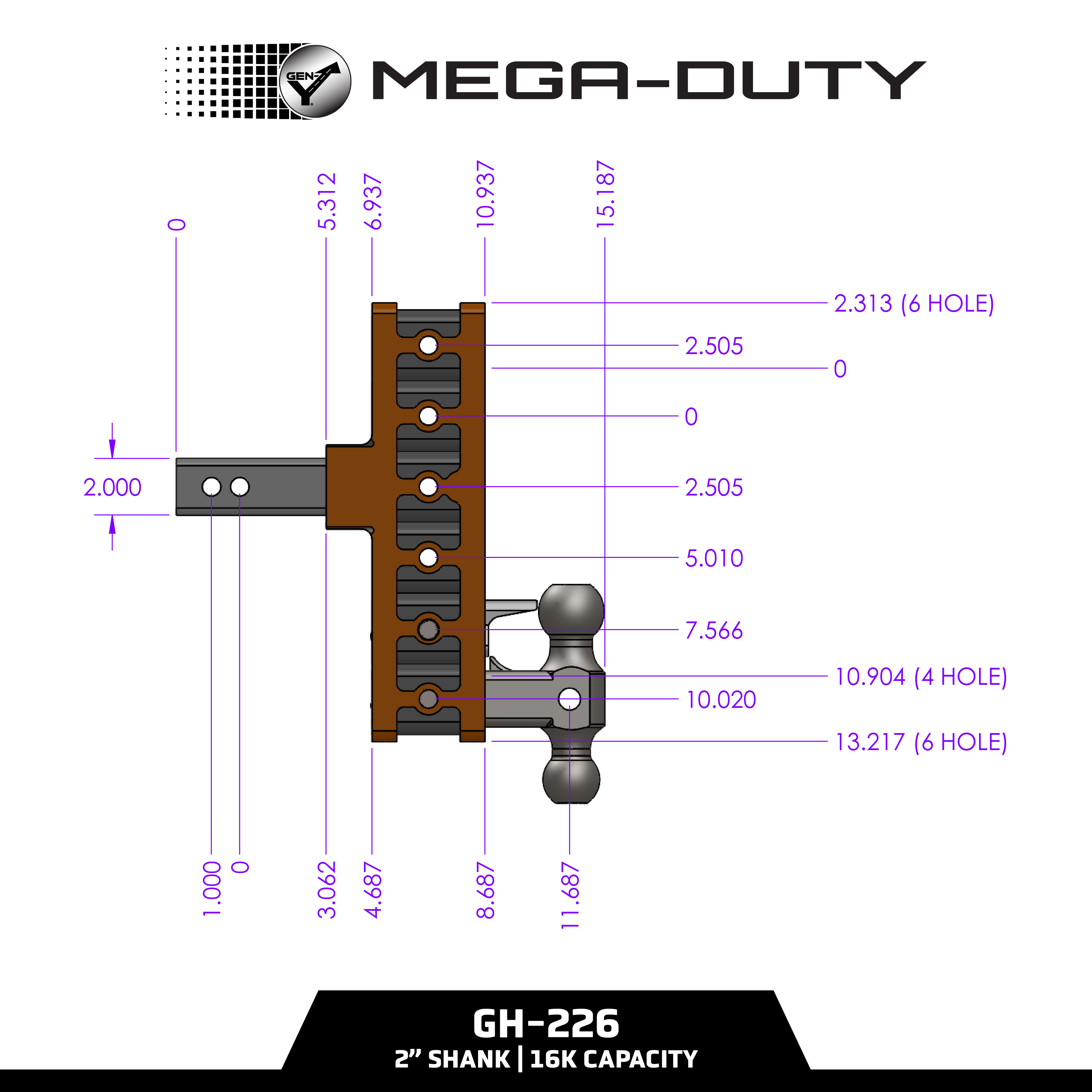 The MEGA-DUTY 16K Drop Hitch (2" Shank)