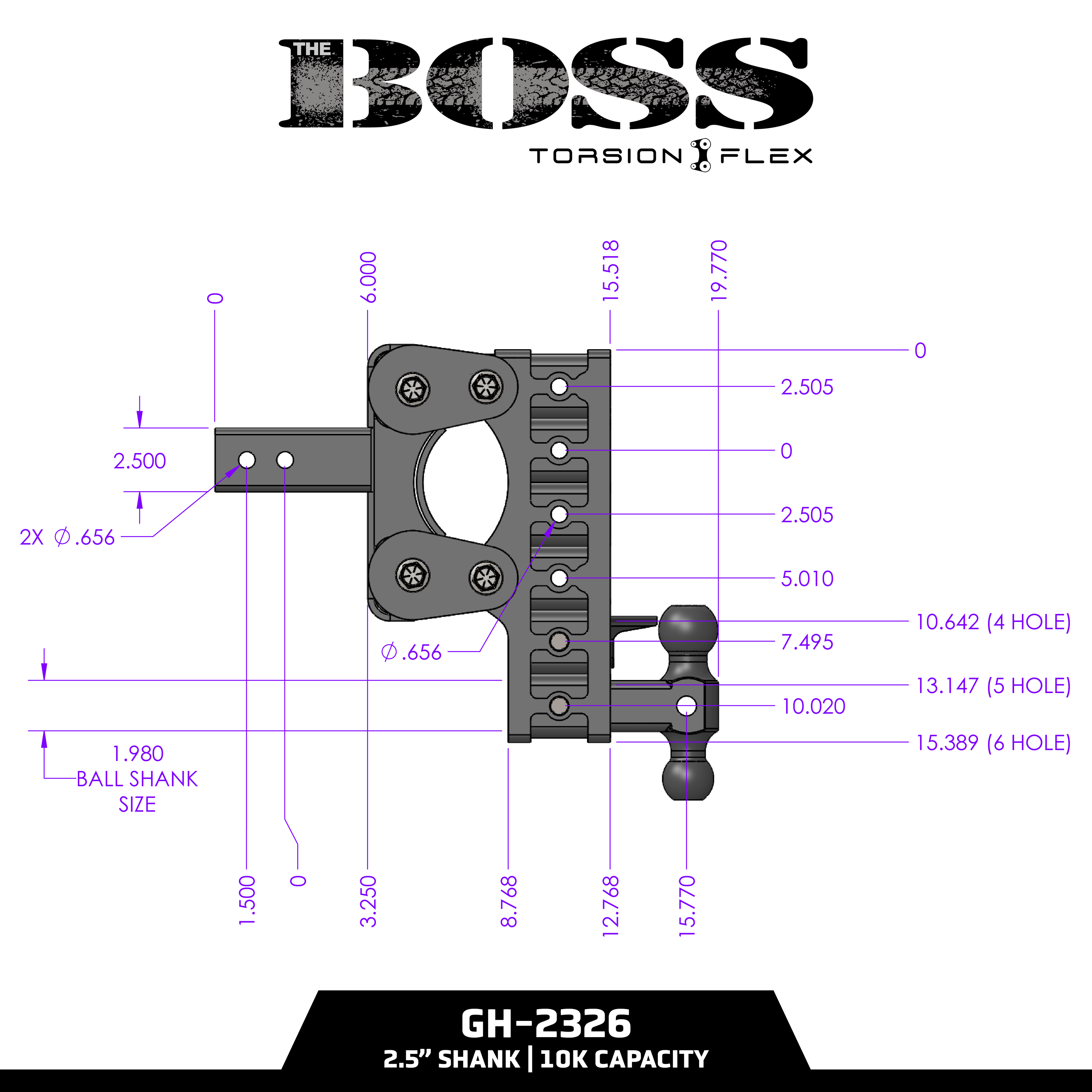 The BOSS 10K (Torsion-Flex) Drop Hitch (2″ or 2 ½″ Shank)