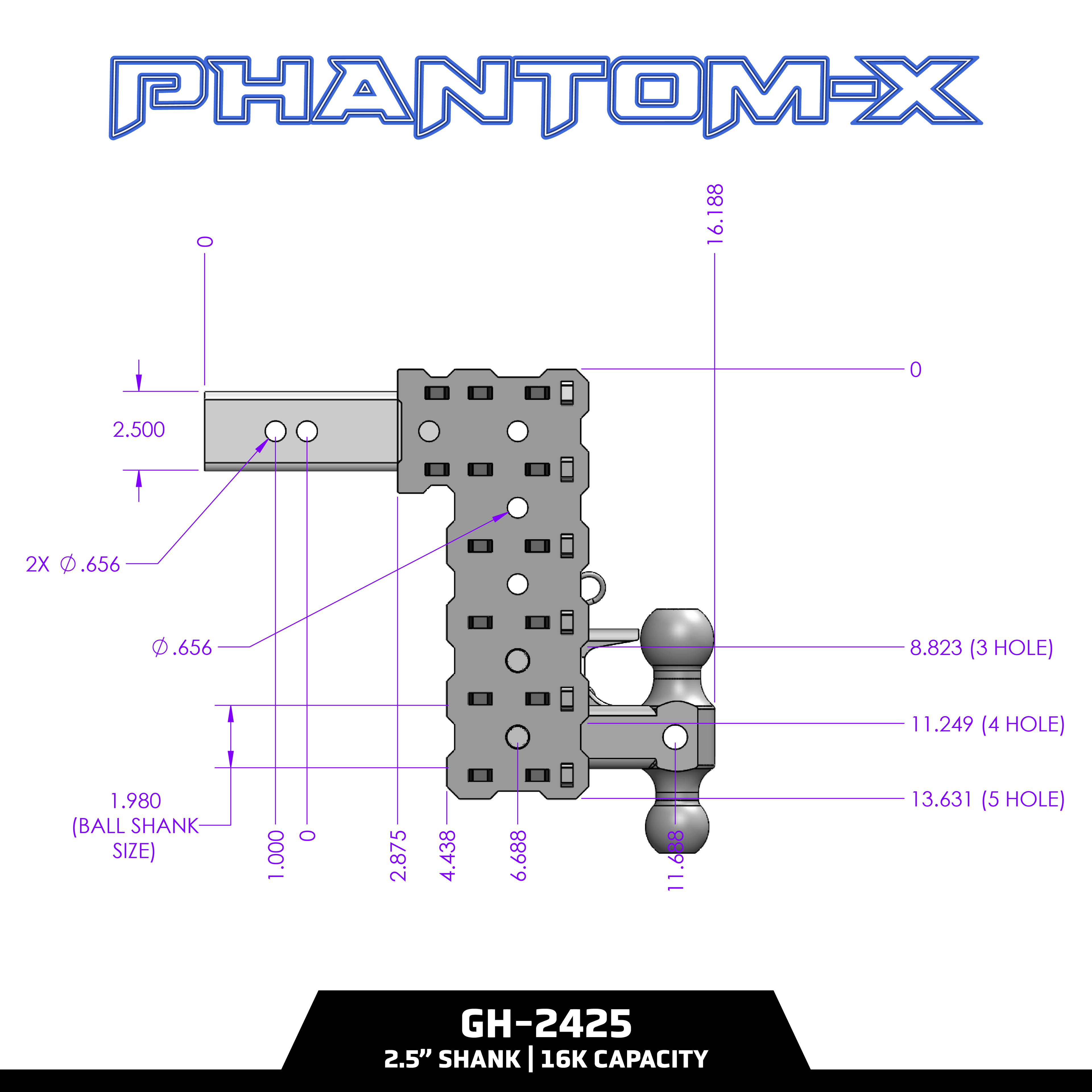 PHANTOM-X 16K Drop Hitch (2 ½" Shank)
