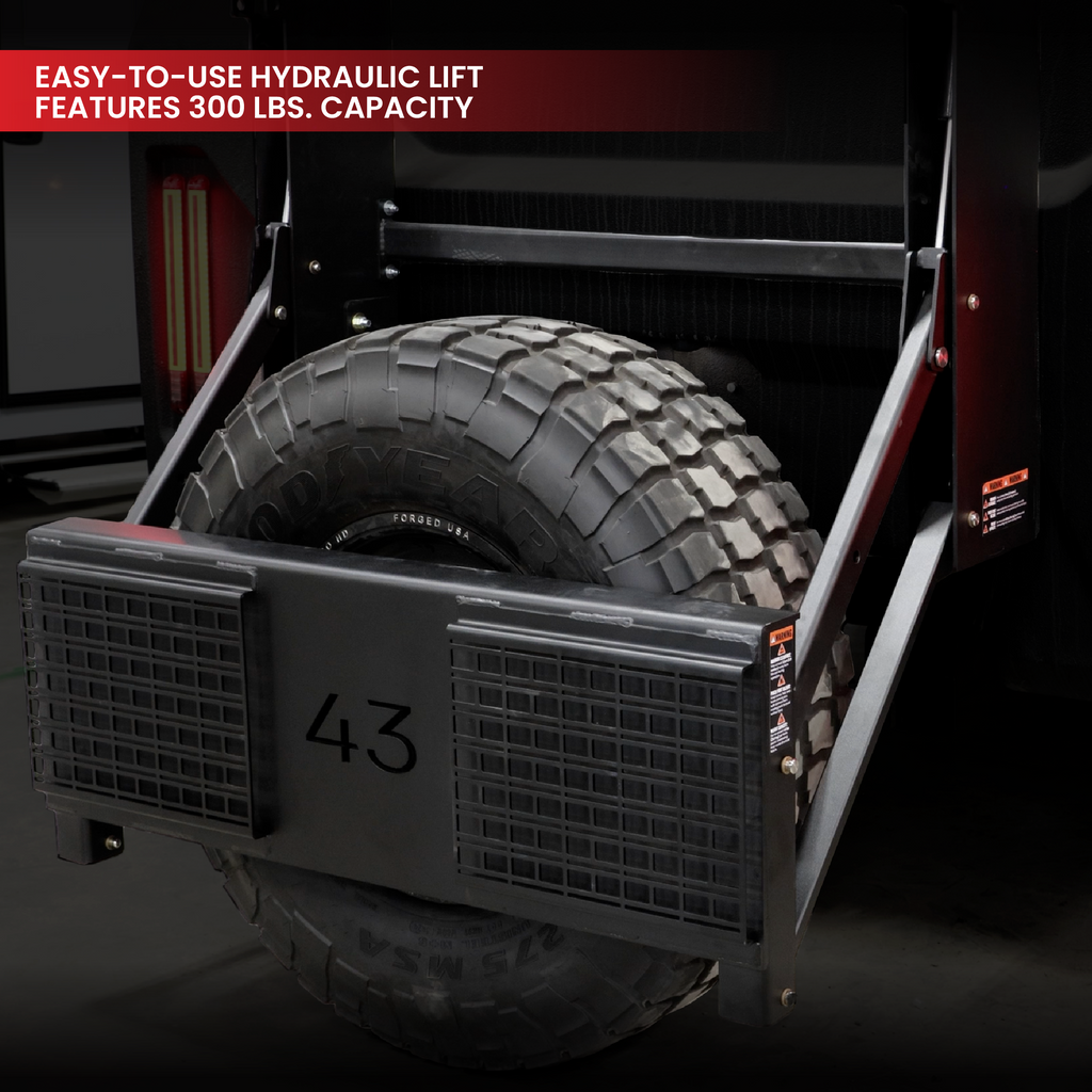 Diagram showing the GEN-Y VENTURE tire carrier's shock-absorbing design