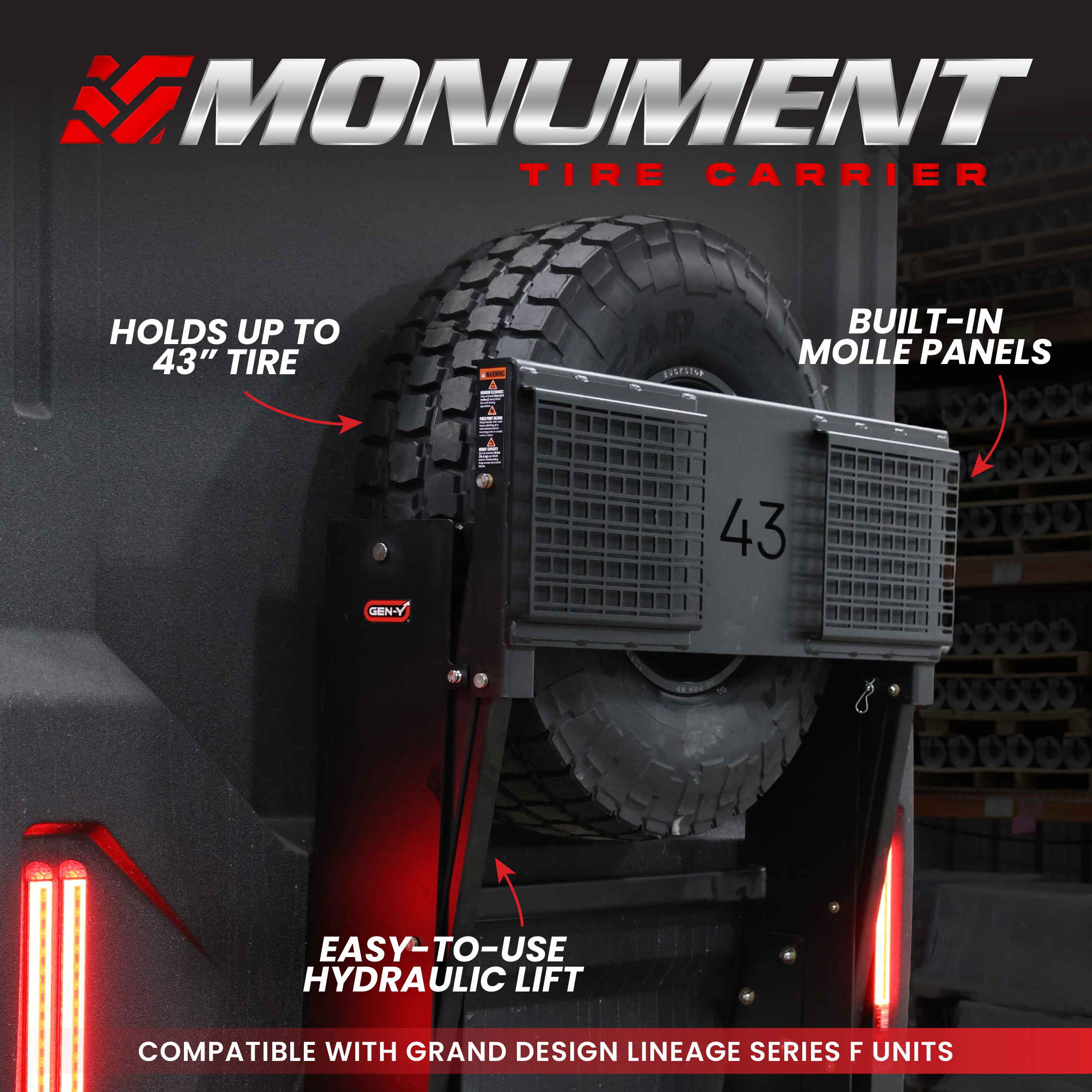 MONUMENT Tire Carrier - Grand Design Lineage Model F Unit