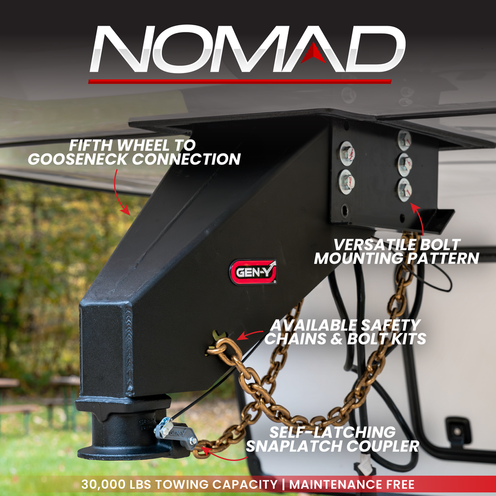 The NOMAD Fifth Wheel-to-Gooseneck Static Pin Box with SnapLatch Coupler